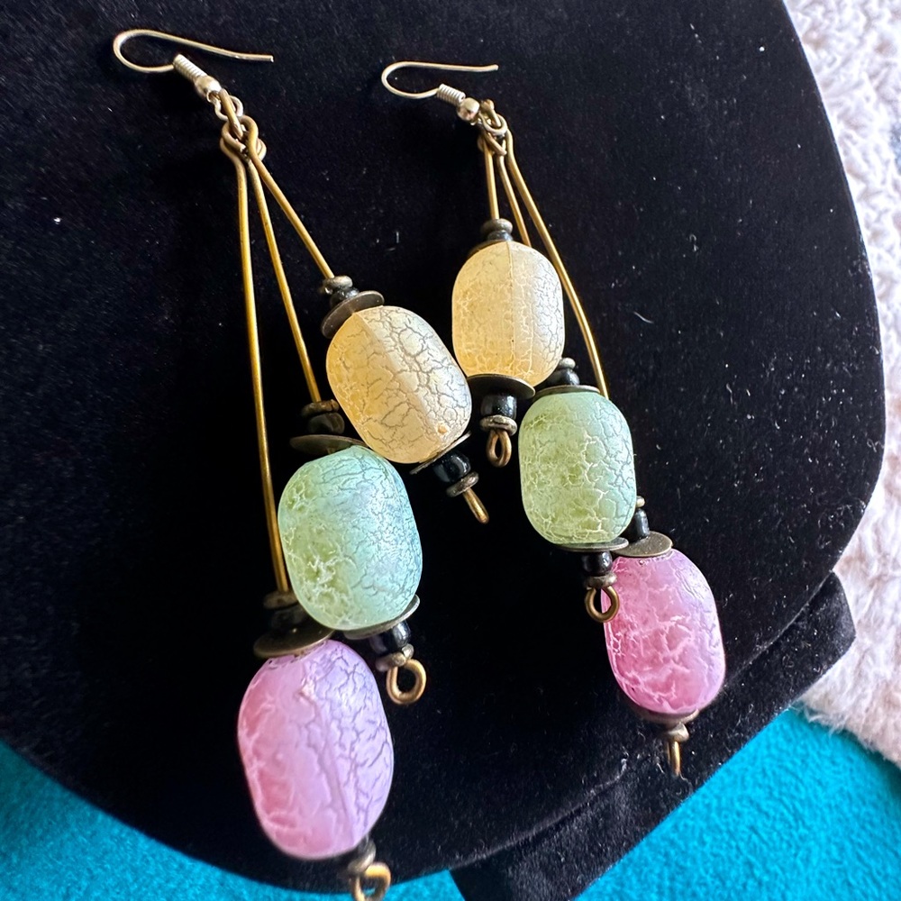 Boho Lantern Dangle Crackle Pastel Earrings
